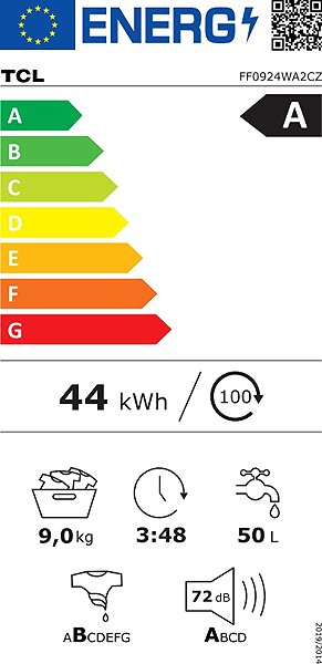 Steam Washing Machine TCL FF0924WA2CZ Energy label