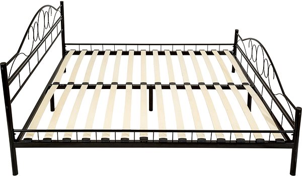 Posteľ Tectake Kovová posteľ dvojlôžková Romance vrátane lamelových roštov, 200 × 180 cm, čierna / čierna ...