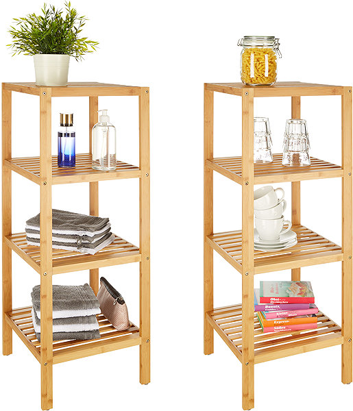 Shelving Unit TecTake Shelf rack bamboo 4 shelves, 33 × 33 × 97 cm ...