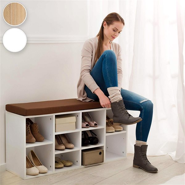 Botník Skrinka na topánky so sedákom 103,5 × 48 × 30 cm tmavo sivá/dub svetlý ...