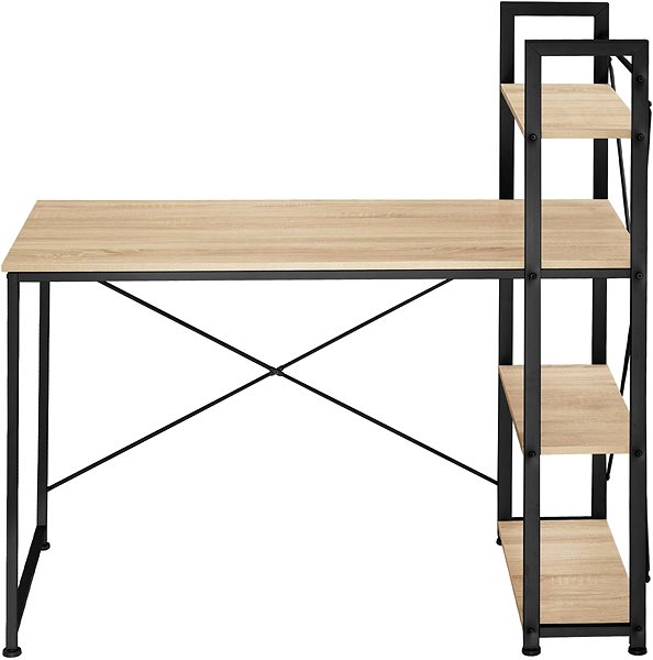 Písací stôl Tectake Počítačový stôl Hershey s integrovanou policou 122 × 61 × 120 cm, Industrial svetlé drevo, dub Son ...