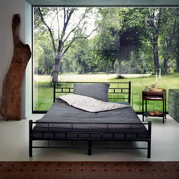 Posteľ Kovová posteľ dvojlôžková vrátane lamelových roštov – 200 × 140 cm, čierna ...