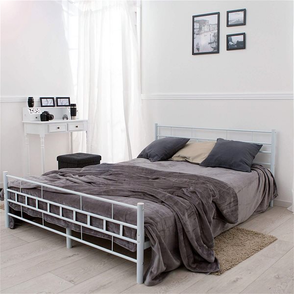 Posteľ Kovová posteľ dvojlôžková vrátane lamelových roštov – 200 × 140 cm, biela ...