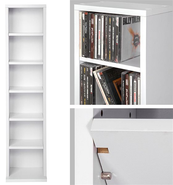 Shelving Unit Tectake Stand with 6 shelves for 102 CDs, 90 × 21 × 20 cm - white ...