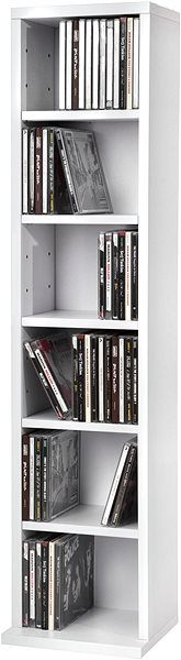 Shelving Unit Tectake Stand with 6 shelves for 102 CDs, 90 × 21 × 20 cm - white ...