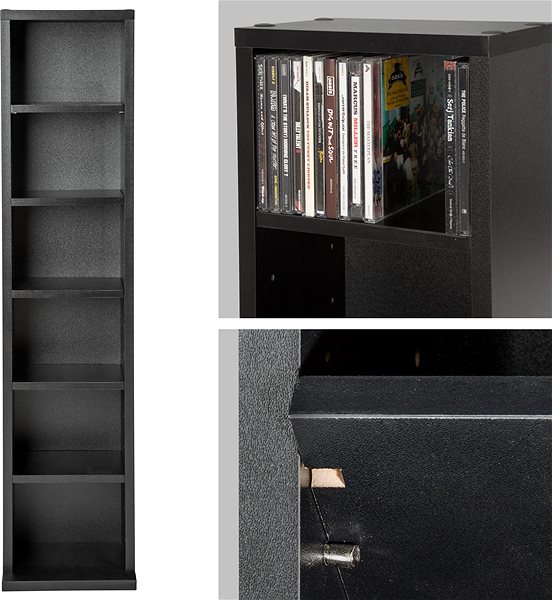 Shelf Tectake Stand with 6 shelves for 102 CDs, 90 × 21 × 20 cm - black ...