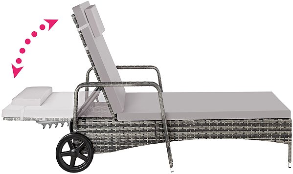 Garden deckchair Tectake Rattan garden deckchair with wheels, grey .