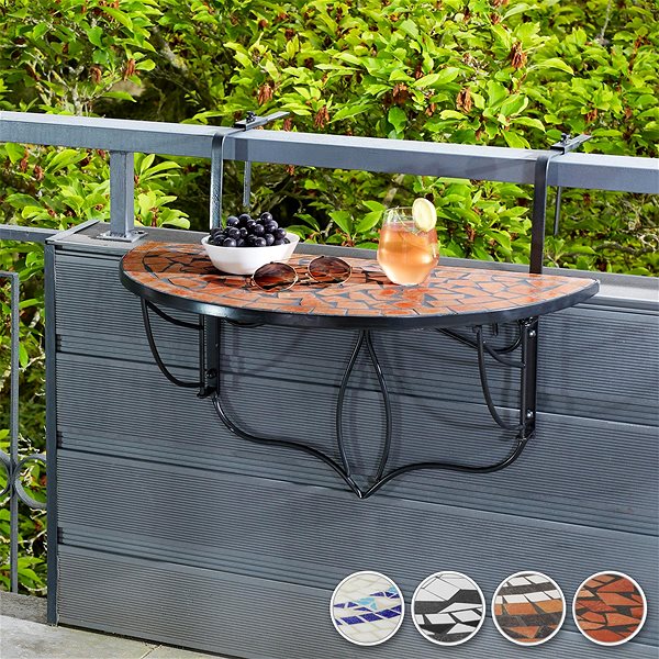 Záhradný stôl Tectake Skladací stôl na balkón s mozaikou, terakota ...