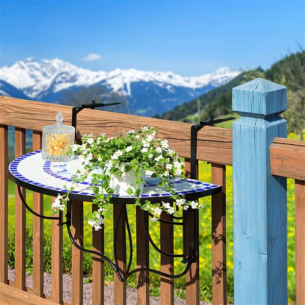 Záhradný stôl Tectake Skladací stôl na balkón s mozaikou, biela / modrá ...
