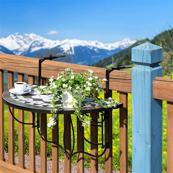 Záhradný stôl Tectake Skladací stôl na balkón s mozaikou, čierna/biela ...