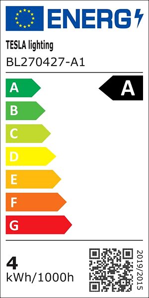 LED-Birne Tesla Filament A-Klasse, E27, 4 W, 840 lm, 2700 K warmweiß, 360°, klar, 230 V, 25.000 Std Energielabel