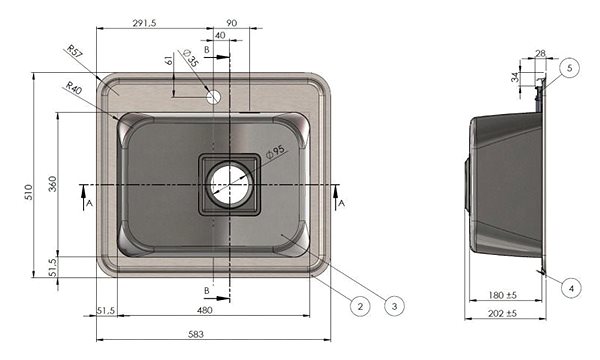 Kitchen Sink and Tap Set TEKA ELIGO EL58SF-M Stainless-steel + TEKA CUADRO PULLOUT Chrome Technical draft