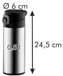 Thermoskanne Sport Thermosflasche mit Schloss CONSTANT 0,5 Liter - Edelstahl Technische Zeichnung
