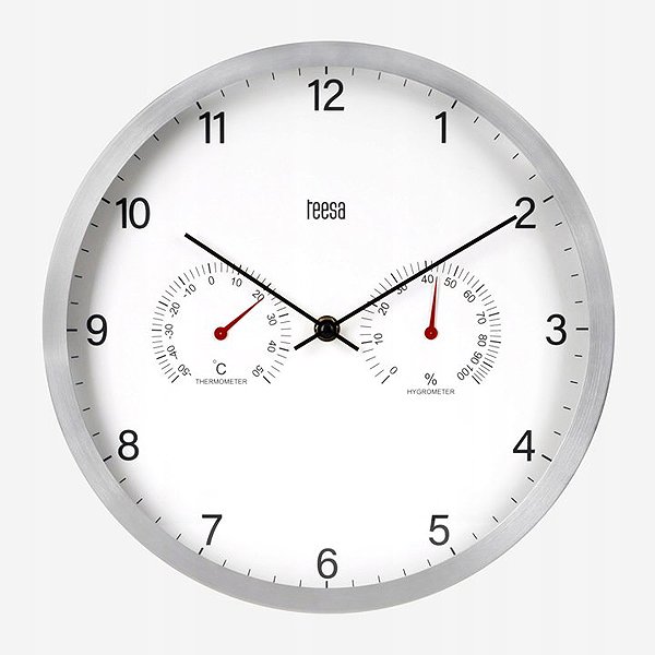 Wall Clock Teesa TSA0049 Wall clock with thermometer and hygrometer, 30 cm, silver ...