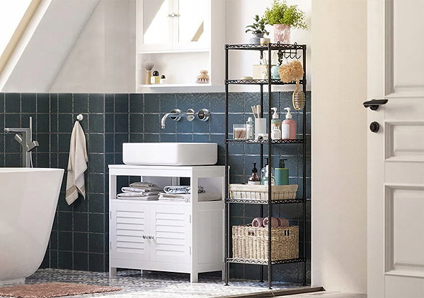 Shelving Unit TEXTILOMANIE Logar Modular shelf with black construction, 5 shelves ...