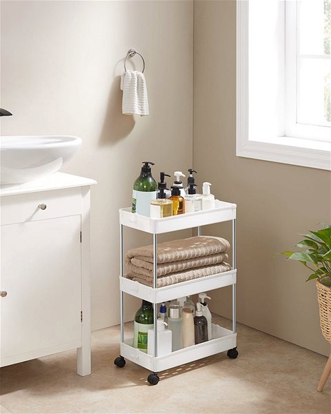 Shelving Unit TEXTILOMANIE Mobix Multifunctional shelf on wheels with 3 baskets, white ...