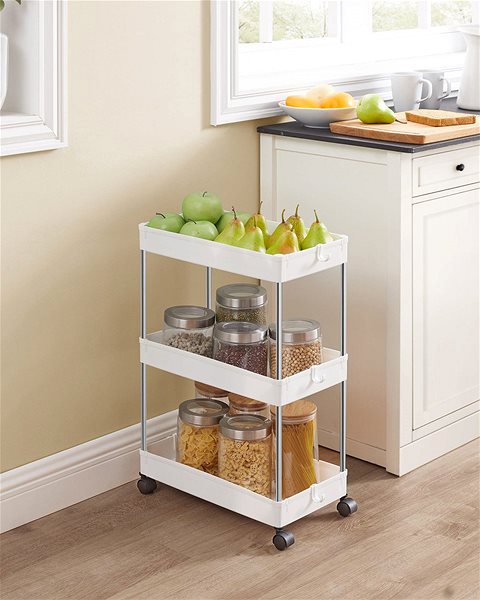Shelving Unit TEXTILOMANIE Mobix Multifunctional shelf on wheels with 3 baskets, white ...