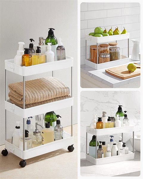 Shelving Unit TEXTILOMANIE Mobix Multifunctional shelf on wheels with 3 baskets, white ...