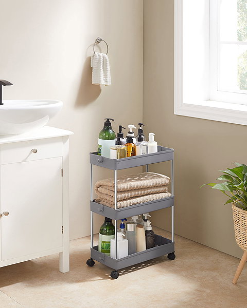 Shelving Unit TEXTILOMANIE Mobix Multifunctional shelf on wheels with 3 baskets, grey ...