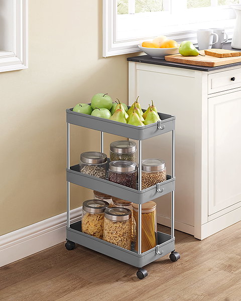 Shelving Unit TEXTILOMANIE Mobix Multifunctional shelf on wheels with 3 baskets, grey ...