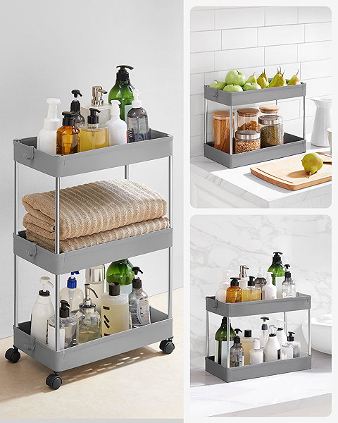 Shelving Unit TEXTILOMANIE Mobix Multifunctional shelf on wheels with 3 baskets, grey ...