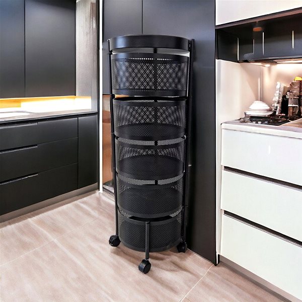 Shelving Unit TEXTILOMANIE Round SZ33 Swivel shelf on wheels with 5 baskets, black ...