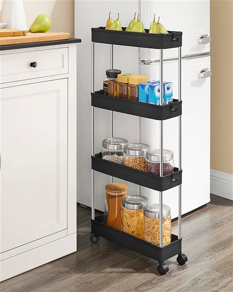 Shelving Unit TEXTILOMANIE Mobix Narrow shelf on wheels with 4 baskets, black ...