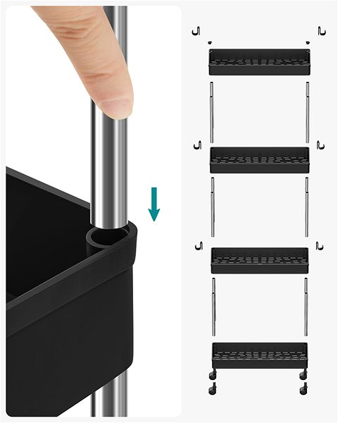 Shelving Unit TEXTILOMANIE Mobix Narrow shelf on wheels with 4 baskets, black ...
