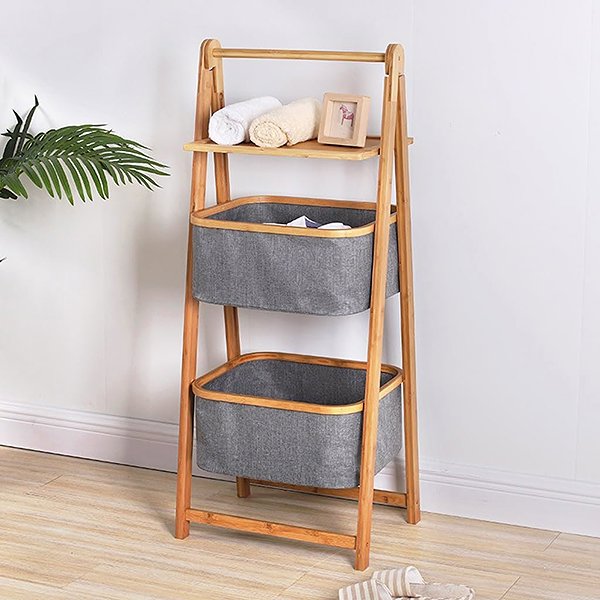 Shelving Unit TEXTILOMANIA Telmina Shelf with shelf bamboo grey ...