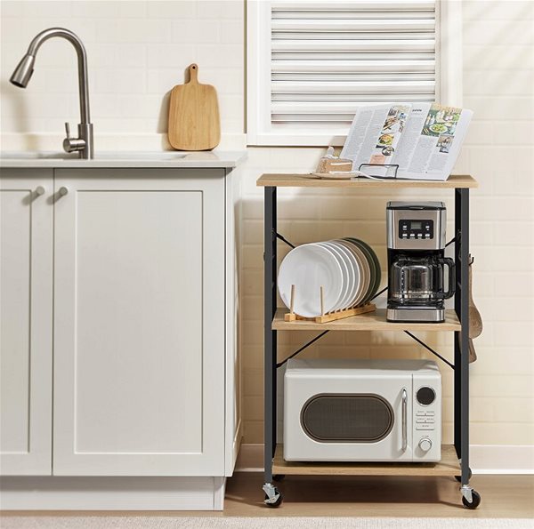 Shelving Unit TEXTILOMANIE Tronus Multifunctional kitchen shelf on castors, black/oak sonoma ...