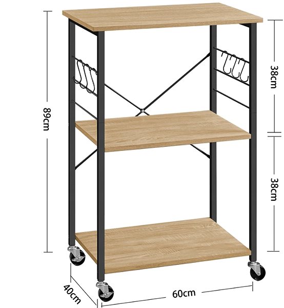 Shelving Unit TEXTILOMANIE Tronus Multifunctional kitchen shelf on castors, black/oak sonoma ...