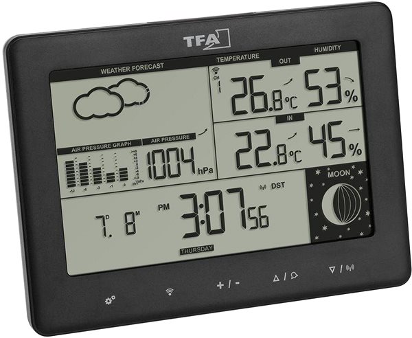 Weather Station TFA 35.1158.01.GB ELEMENTS - Home Weather Station With Weather Forecast and Two Alarm Clocks Lateral view