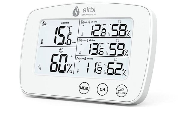 Időjárás állomás Airbi TRIO - digitális hőmérő és higrométer 3 vezeték nélküli érzékelővel Oldalnézet