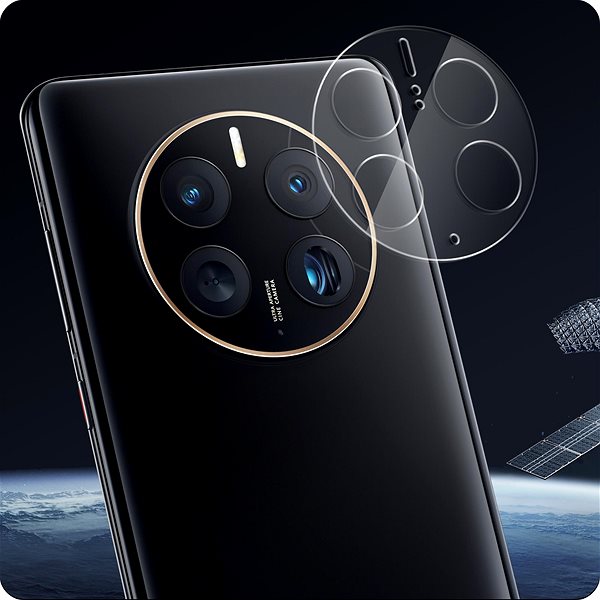 Kamera védő fólia Tempered Glass Protector - Huawei Mate 50 Pro, 3D üveg + kameraüveg + beszerelő keret ...