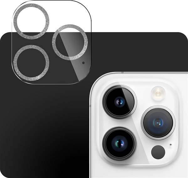 Kamera védő fólia Tempered Glass Protector az iPhone 14 Pro / 14 Pro Max készülékhez, ezüst csillám ...