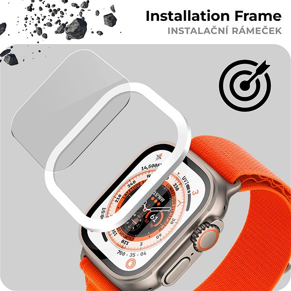 Üvegfólia Tempered Glass Protector Apple Watch Ultra 49mm üvegfólia - vízálló + felhelyező keret ...