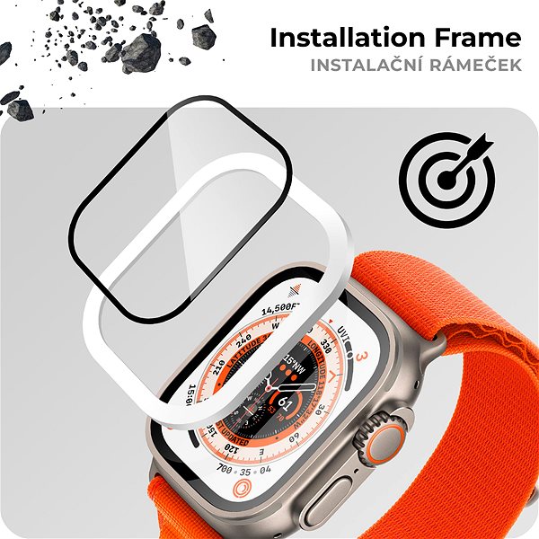 Ochranné sklo Tempered Glass Protector na Apple Watch Ultra 49 mm, vodoodolné + inštalačný rámik ...