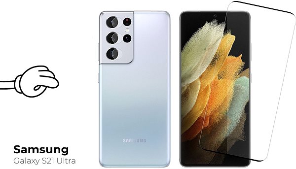 Üvegfólia Edzett üveg védőfól a Samsung Galaxy S21 Ultra készülékhez - 3D ÜVEG, fekete + fényképezőgép üveg Képernyő
