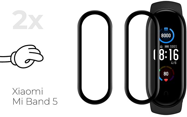 Glass Screen Protector Tempered Glass Protector for Xiaomi Mi Band 5 - 3D Glass, 2-Pack Screen