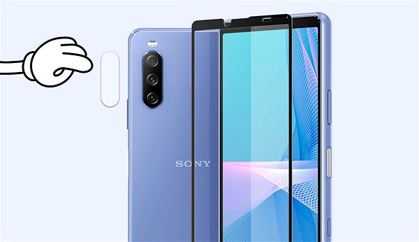 Glass Screen Protector Tempered Glass Protector Frame for Sony Xperia 10 III. Black + Glass for Camera Screen