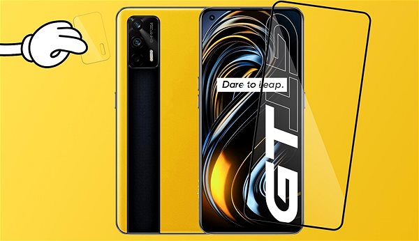 Glass Screen Protector Tempered Glass Protector Frame for Realme GT 5G, Black + Camera Glass Screen