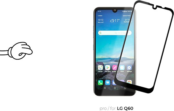 Üvegfólia Tempered Glass Protector az LG Q60 tíspuhoz, keretes, fekete Képernyő