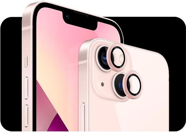 Kamera védő fólia Tempered Glass Protector zafír iPhone 13 mini / iPhone 13 készülék kamerájához, 0,3 karát, rózsaszín, 0,3 karát, rózsas Jellemzők/technológia