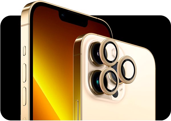 Kamera védő fólia Tempered Glass Protector zafír, iPhone 13 Pro / 13 Pro Max kamerához, arany színű Jellemzők/technológia