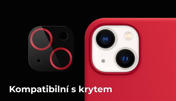 Kamera védő fólia Tempered Glass Protector iPhone 13 mini / 13 kamerához - 3D Glass, piros (Case friendly) Képernyő