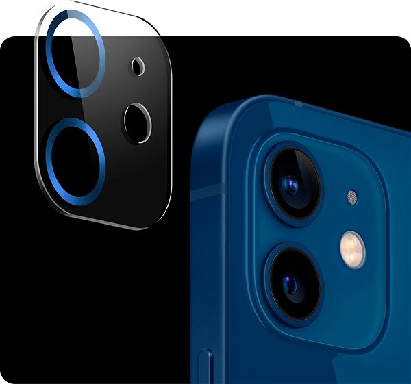 Objektiv-Schutzglas Tempered Glass Protector für die iPhone 11 / 12 mini Kamera, blau ...