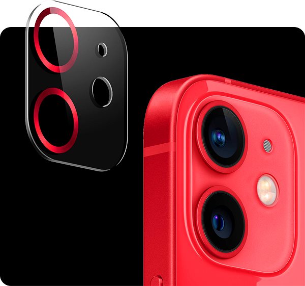 Kamera védő fólia Tempered Glass Protector iPhone 11 / 12 mini kamerához, piros színű ...