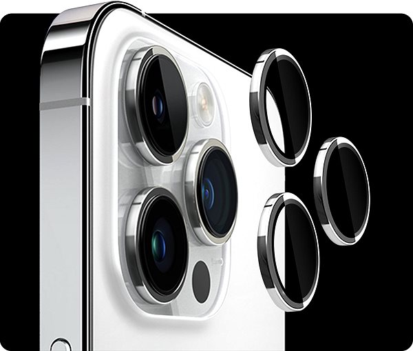 Kamera védő fólia Tempered Glass Protector zafír iPhone 14 Pro / 14 Pro Max kamerához, 0,3 karát, ezüst ...