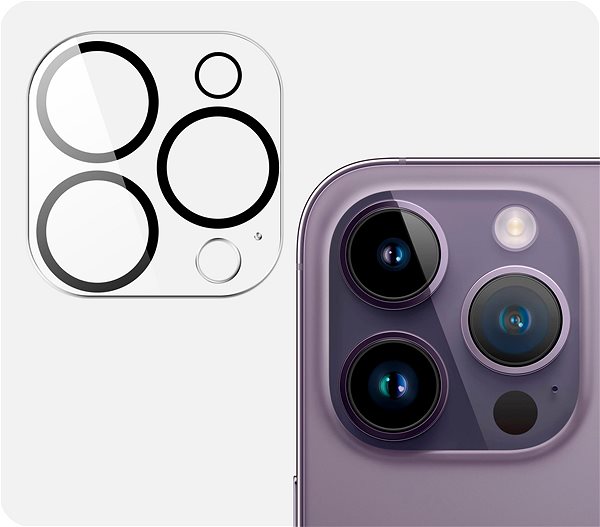 Kamera védő fólia Tempered Glass Protector az iPhone 14 Próhoz, UltraSlim + kameravédő (Case Friendly) ...