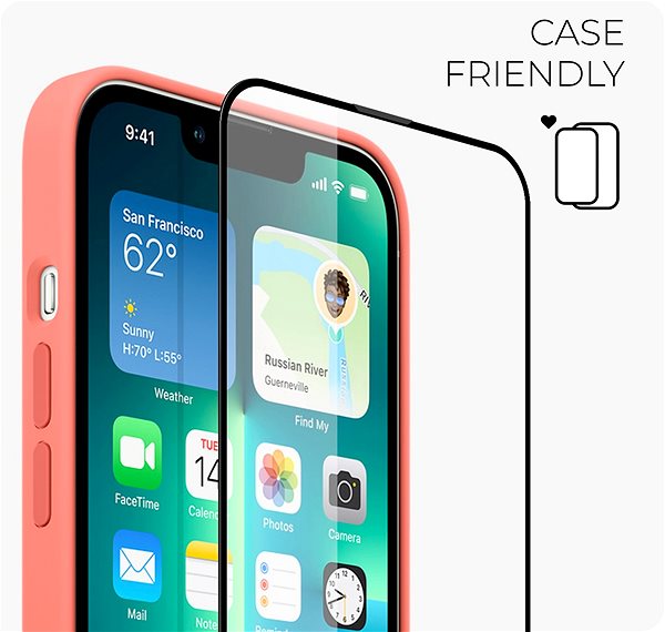 Ochranné sklo Tempered Glass Protector na iPhone 14 Plus/13 Pro Max – Case Friendly + samoinštalačný rámik ...